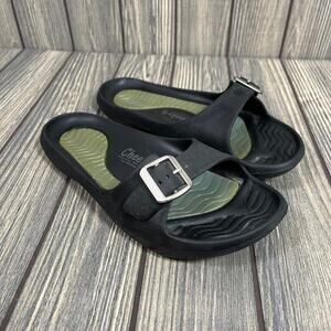 Cheeks Tony Little Exercise Recovery Slide Sandal Buckle Black Women Sz 6